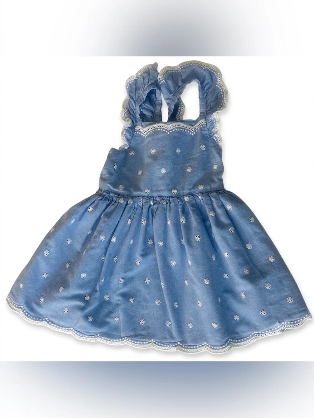 Cat & Jack girl’s Light Blue Embroidered Ruffle Strap Dress. Size 3T.